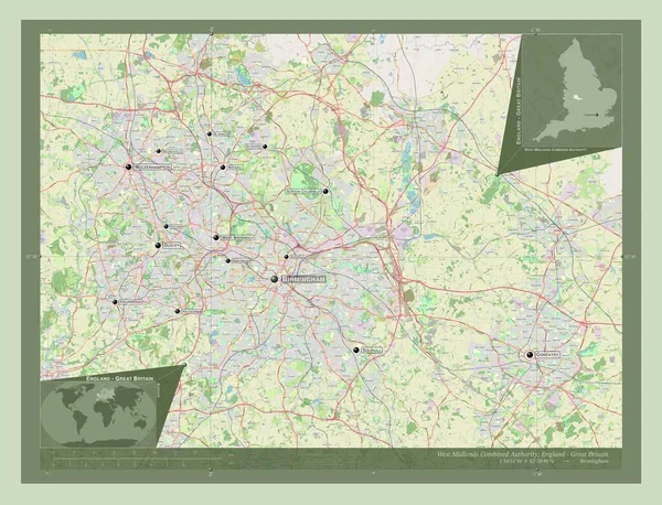 West Midlands Combined Authority Regione Inghilterra Gran Bretagna Mappa Stradale — Foto Stock