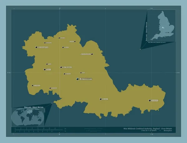 West Midlands Combined Authority Region England Großbritannien Einfarbige Form Orte — Stockfoto