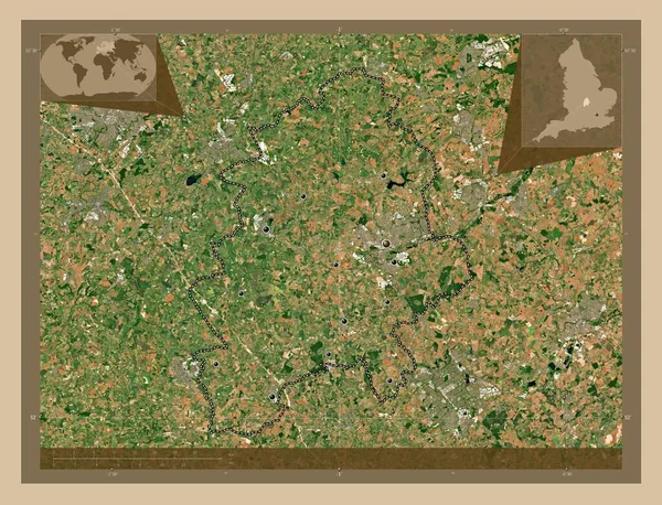 西北安普敦郡 英格兰的单一政权 大不列颠 低分辨率卫星地图 该区域主要城市的所在地点 角辅助位置图 — 图库照片