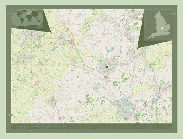 西北安普敦郡 英格兰的单一政权 大不列颠 开放街道地图 角辅助位置图 — 图库照片