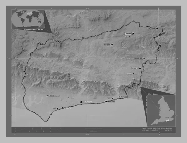 West Sussex Administrative County England Great Britain Grayscale Elevation Map — Stock Photo, Image