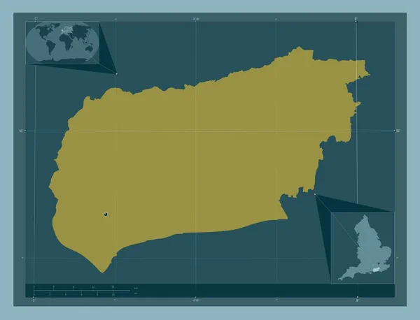 西苏塞克斯 英格兰行政区划 大不列颠 固体的颜色形状 角辅助位置图 — 图库照片