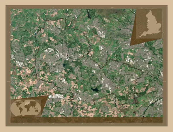 英格兰的统一权威 大不列颠 低分辨率卫星地图 角辅助位置图 — 图库照片