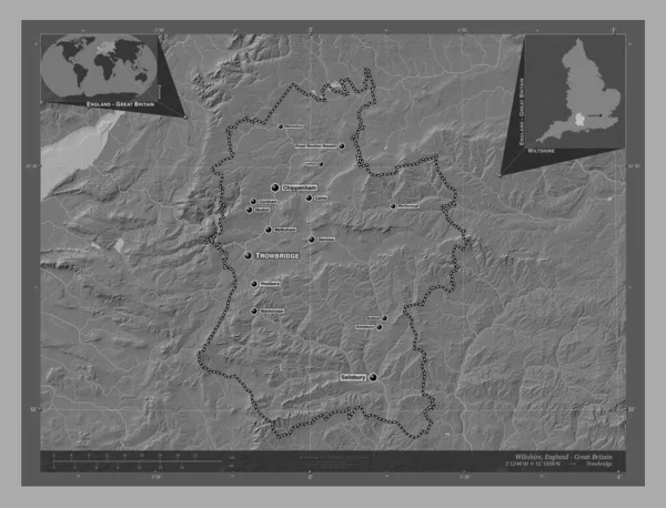 Wiltshire Bestuurlijke Graafschap Engeland Groot Brittannië Hoogteplattegrond Met Meren Rivieren — Stockfoto