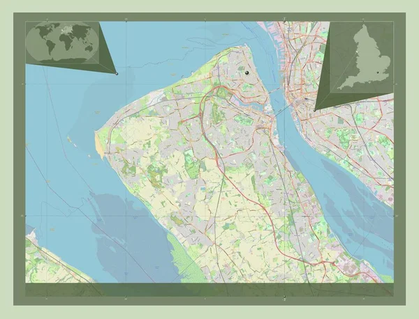Wirral Μητροπολιτική Περιφέρεια Αγγλίας Μεγάλης Βρετανίας Χάρτης Του Δρόμου Γωνιακοί — Φωτογραφία Αρχείου