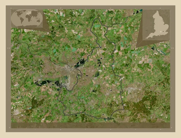 Wokingham 英格兰的统一权威 大不列颠 高分辨率卫星地图 该区域主要城市的所在地点 角辅助位置图 — 图库照片