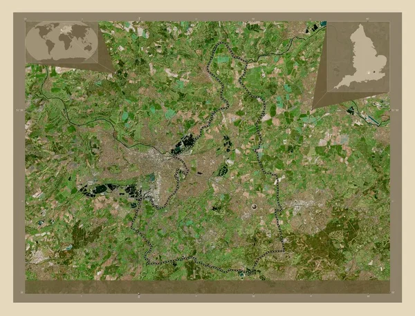 ウッキンガム イギリスの統一当局 イギリス 高解像度衛星地図 コーナー補助位置図 — ストック写真