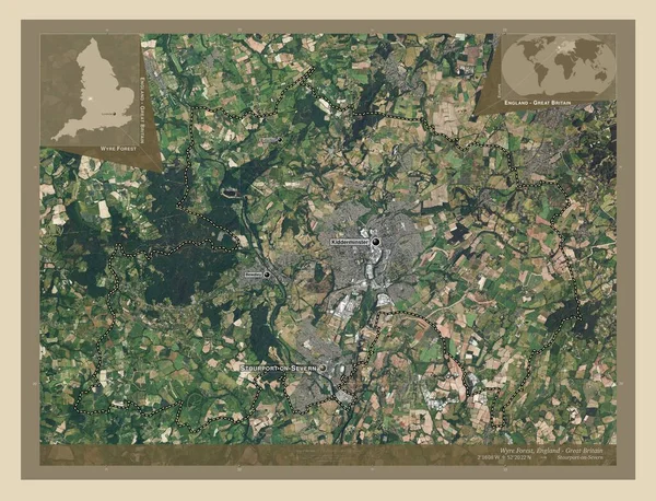 怀尔森林 英格兰的非都市地区 大不列颠 高分辨率卫星地图 该区域主要城市的地点和名称 角辅助位置图 — 图库照片