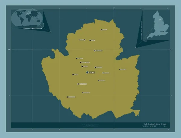 英国的统一权威 固体的颜色形状 该区域主要城市的地点和名称 角辅助位置图 — 图库照片
