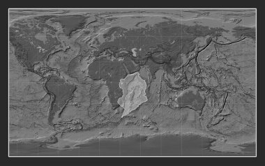 Somalian tectonic plate on the bilevel elevation map in the Compact Miller projection centered meridionally.  clipart