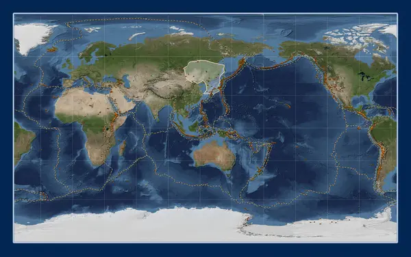 Amur Tektonisk Platta Blue Marble Satellitkarta Compact Miller Projektion Centrerad — Stockfoto