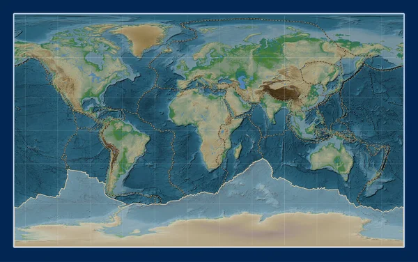 Compact Miller Projeksiyonunun Fiziksel Yükseklik Haritasındaki Antarktika Tektonik Plakası Meridyenik — Stok fotoğraf