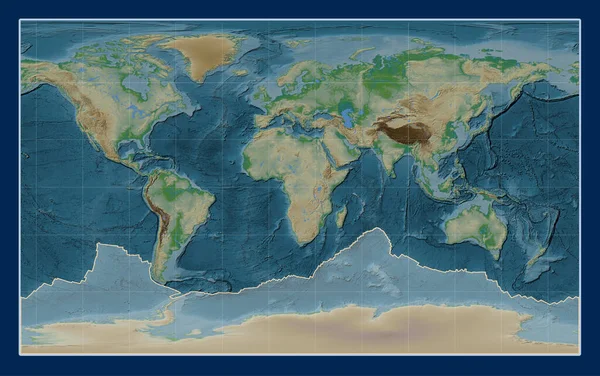 Antarctica Tectonic Plate Physical Elevation Map Compact Miller Projection Centered — Stock Photo, Image