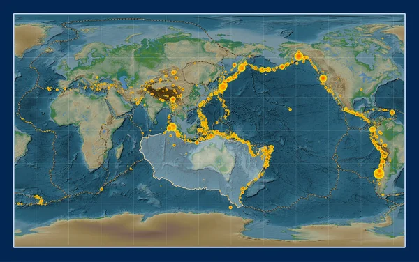 Compact Miller Projeksiyonunun Fiziksel Yükseklik Haritasındaki Avustralya Tektonik Plakası Meridyenik — Stok fotoğraf