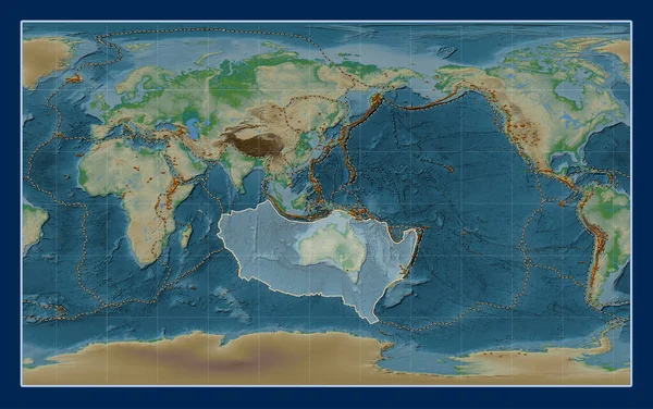 Plaque Tectonique Australienne Sur Carte Physique Altitude Dans Projection Compact — Photo