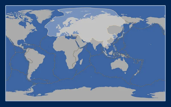 Placa Tectónica Eurasiana Mapa Contorno Sólido Projecção Compact Miller Centrada — Fotografia de Stock