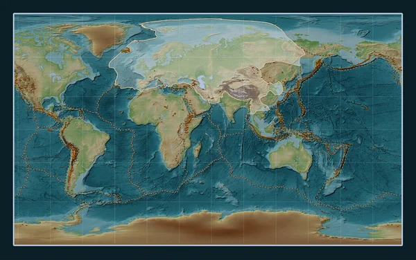 Euraziatische Tektonische Plaat Wiki Stijl Hoogtekaart Compact Miller Projectie Gecentreerd — Stockfoto
