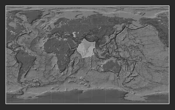 stock image Indian tectonic plate on the bilevel elevation map in the Compact Miller projection centered meridionally. 