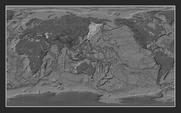 Okhotsk Tectonic Plate Bilevel Elevation Map Compact Miller Projection Centered — Stock Photo, Image