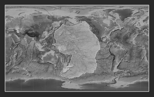 Pacific Tectonic Plate Grayscale Elevation Map Compact Miller Projection Centered — Stock Photo, Image