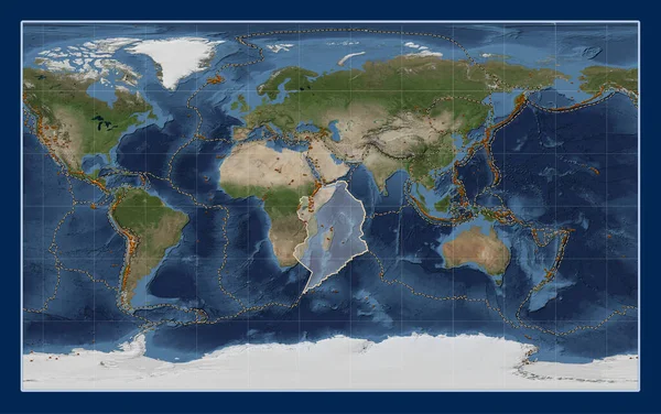 Somalijska Płyta Tektoniczna Mapie Satelitarnej Blue Marble Projekcji Compact Miller — Zdjęcie stockowe