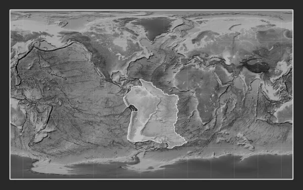 紧凑型米勒投影经向中心灰度高程图上的南美板块 — 图库照片