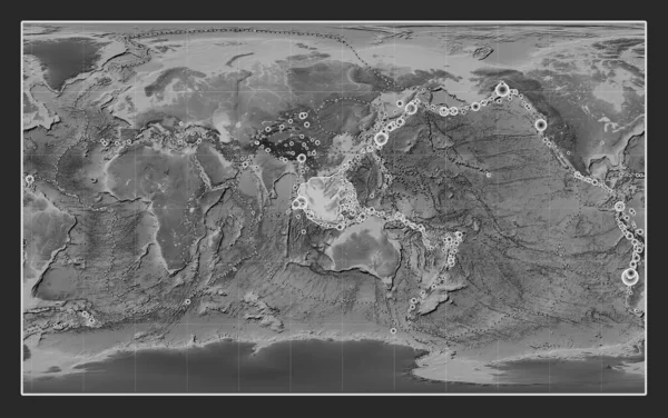Plaque Tectonique Sunda Sur Carte Élévation Niveaux Gris Dans Projection — Photo