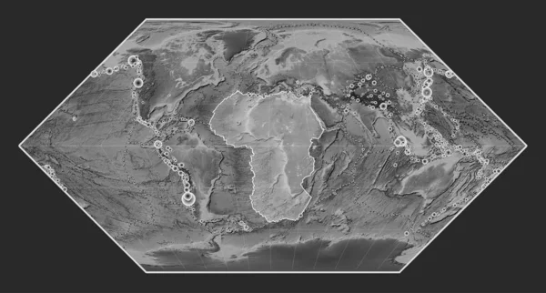 Afrikansk Tektonisk Platta Kartan Över Gråskala Eckert Projektionen Centrerad Meridioniskt — Stockfoto