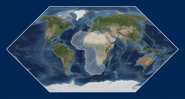 Afrikansk Tektonisk Platta Satellitkartan Blue Marble Eckert Projektionen Centrerad Meridioniskt — Stockfoto