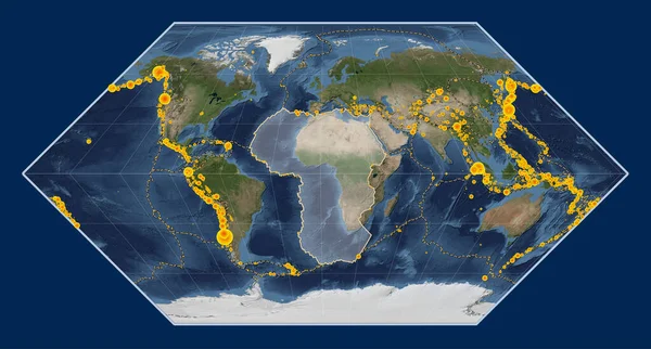 Afrikansk Tektonisk Platta Satellitkartan Blue Marble Eckert Projektionen Centrerad Meridioniskt — Stockfoto