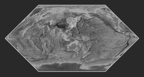 Amur Tektonický Štítek Výškové Mapě Stupních Šedi Projekci Eckert Uprostřed — Stock fotografie