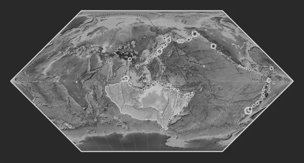 Australská Tektonická Deska Výškové Mapě Stupních Šedi Projekci Eckert Meridiálně — Stock fotografie