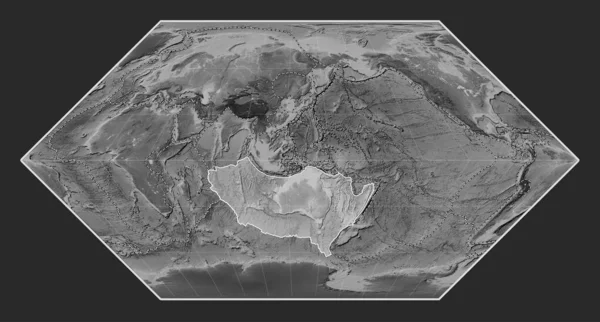 Australská Tektonická Deska Výškové Mapě Stupních Šedi Projekci Eckert Meridiálně — Stock fotografie