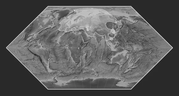 Euroasijská Tektonická Deska Mapě Nadmořské Výšky Stupních Šedi Projekci Eckert — Stock fotografie