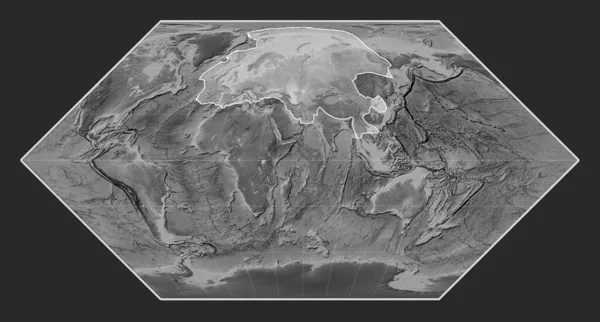 Euroasijská Tektonická Deska Výškové Mapě Stupních Šedi Projekci Eckert Uprostřed — Stock fotografie