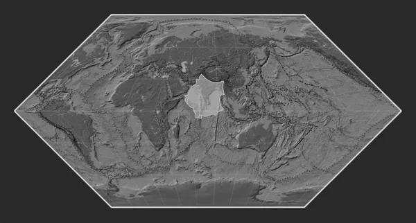Indická Tektonická Deska Mapě Nadmořské Výšky Projekci Eckert Meridálně Soustředila — Stock fotografie