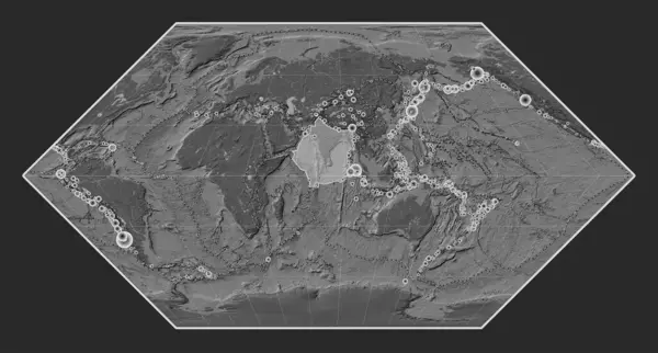 Indiska Tektoniska Plattan Galla Höjd Kartan Eckert Projektion Centrerad Meridionalt — Stockfoto