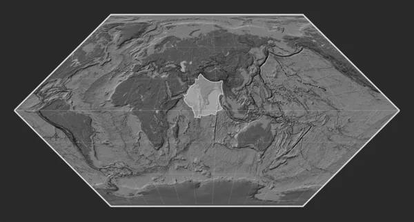 Eckert I投影子午线中心二层高程图上的印度板块 — 图库照片