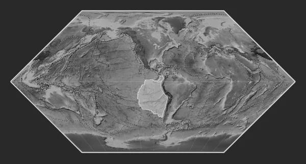 Nazca Tectonic Plate Grayscale Elevation Map Eckert Projection Centered Meridionally — Stock Photo, Image