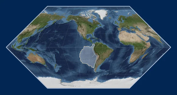 Nazca Tectonic Plate Blue Marble Satellite Map Eckert Projection Centered — Stock Photo, Image