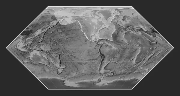 Nordamerikansk Tektonisk Platta Kartan Över Gråskala Eckert Projektionen Centrerad Meridioniskt — Stockfoto