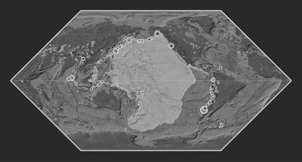 Tektonická Deska Mapě Nadmořské Výšky Projekci Eckert Byla Poledníku Lokality — Stock fotografie