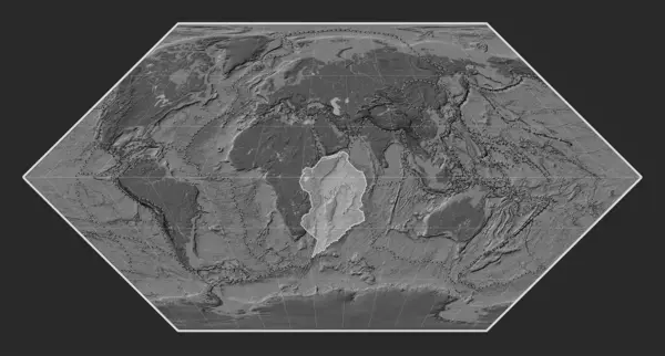 Somalijska Płyta Tektoniczna Dwupoziomowej Mapie Wzniesień Projekcji Eckert Wyśrodkowana Południkowo — Zdjęcie stockowe