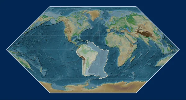 Plaque Tectonique Sud Américaine Sur Carte Physique Altitude Dans Projection — Photo