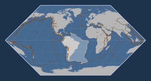 Plaque Tectonique Sud Américaine Sur Carte Contour Solide Dans Projection — Photo