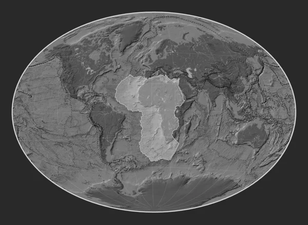 法赫斜投影中的二层隆起图上的非洲板块以经向和纬度为中心 其他板块的边界 — 图库照片