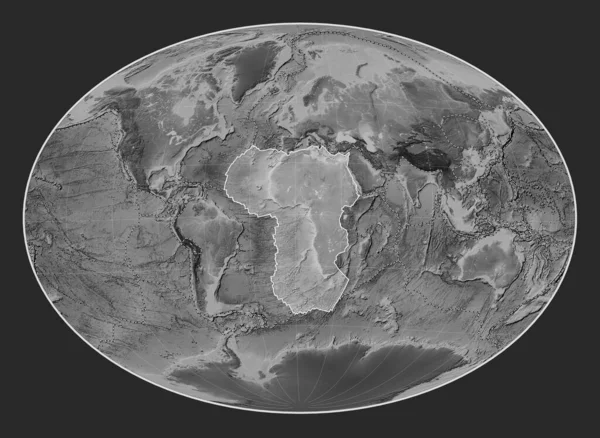 ファヒー オブリク投影のグレースケール高層地図上のアフリカのテクトニックプレートは 水銀と緯度を中心にした その他のプレートの境界線 — ストック写真