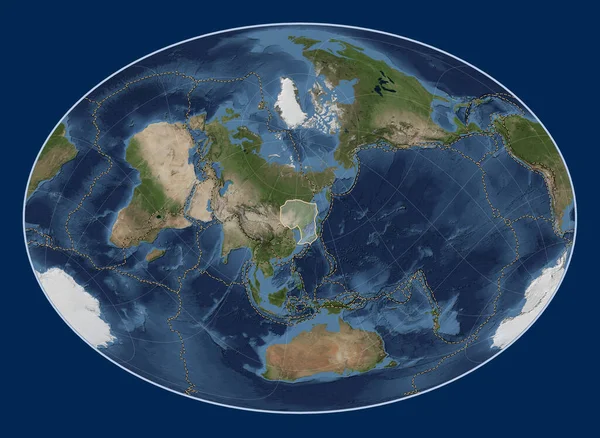 Амурська Тектонічна Плита Супутниковій Карті Блакитного Мармуру Проекції Фахей Обліка — стокове фото