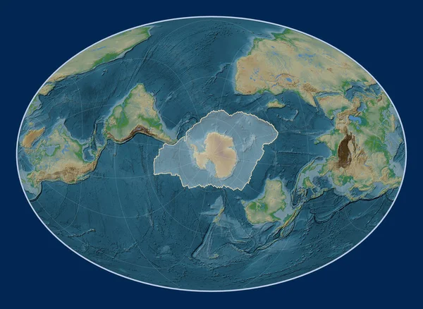 ファーイ オブリケ投影の物理標高地図上の南極大陸の地図は 単独および縦方向を中心とした — ストック写真
