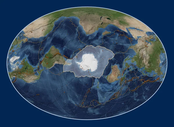 Тектоническая Плита Антарктиды Карте Спутника Голубой Мрамор Проекции Фейхи Oblique — стоковое фото
